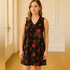 Romeo and Juliet Black Floral Embroidered Sleeveless Dress Sz Small
